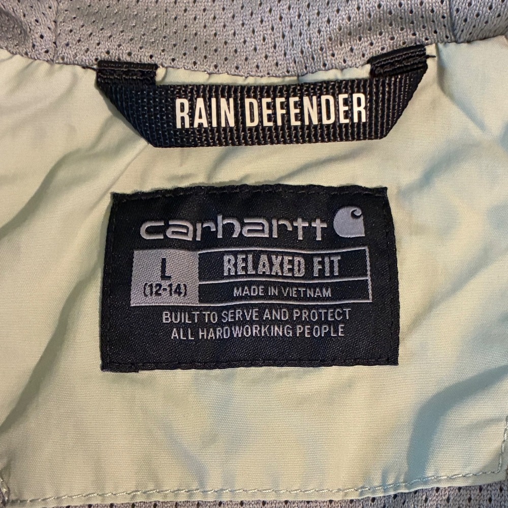 Carhartt Rain Defender Relaxed Fit Jacket Sage Green Hooded Nylon W L 12-14 - Picture 2 of 8